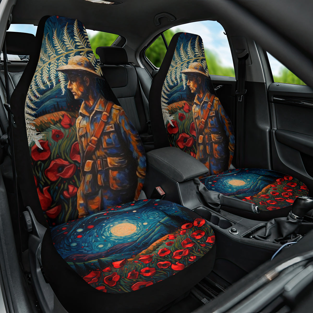 New Zealand Soldier ANZAC Day Car Seat Cover Silver Fern Starry Night Style