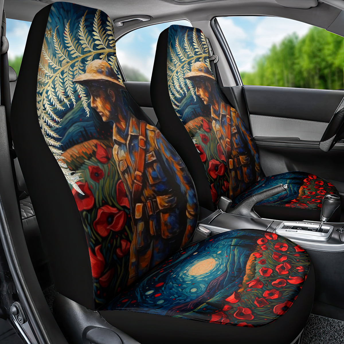 New Zealand Soldier ANZAC Day Car Seat Cover Silver Fern Starry Night Style