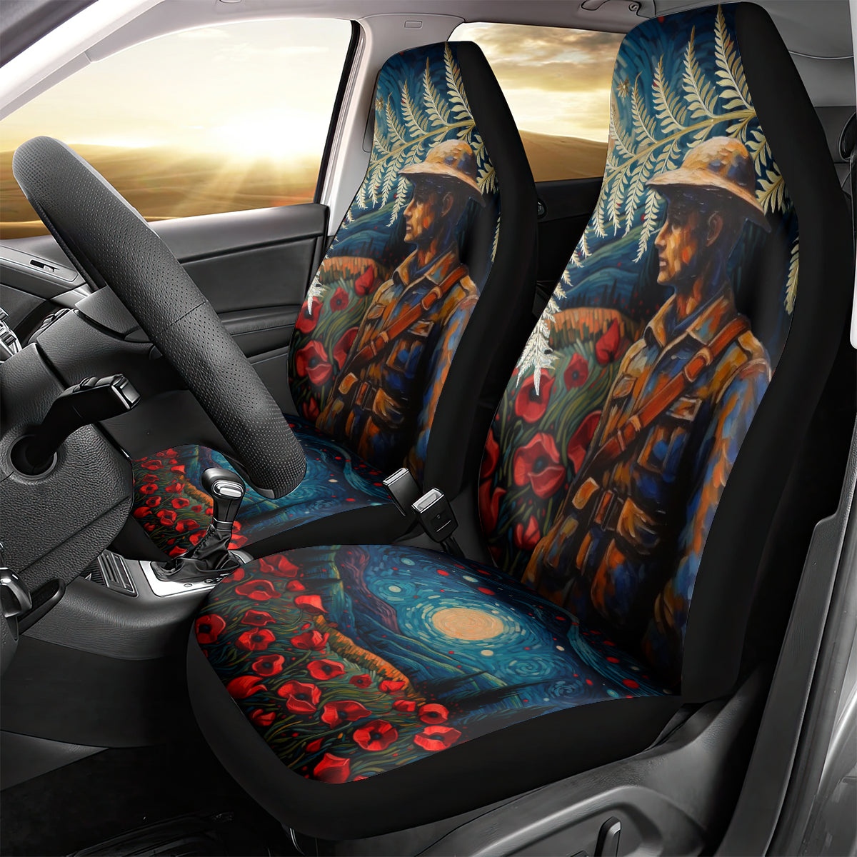 New Zealand Soldier ANZAC Day Car Seat Cover Silver Fern Starry Night Style