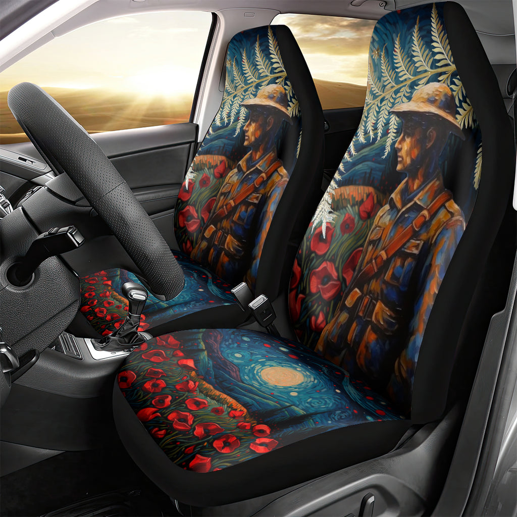 New Zealand Soldier ANZAC Day Car Seat Cover Silver Fern Starry Night Style