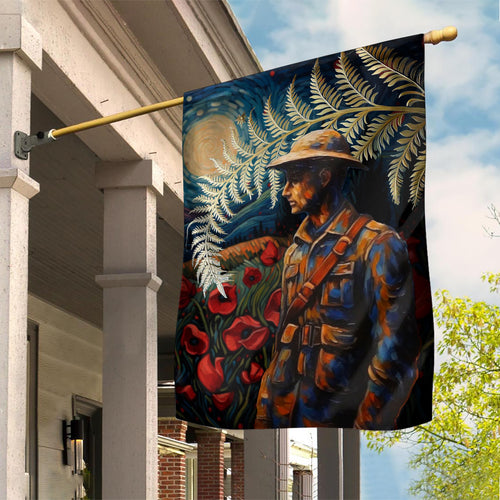 New Zealand Soldier ANZAC Day Garden Flag Silver Fern Starry Night Style