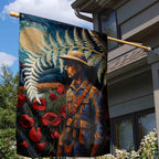 New Zealand Soldier ANZAC Day Garden Flag Silver Fern Starry Night Style