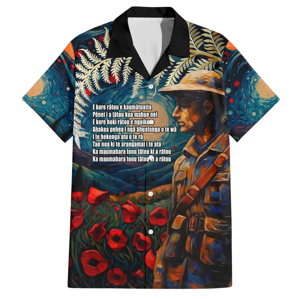 New Zealand Soldier ANZAC Day Hawaiian Shirt Silver Fern Starry Night Style