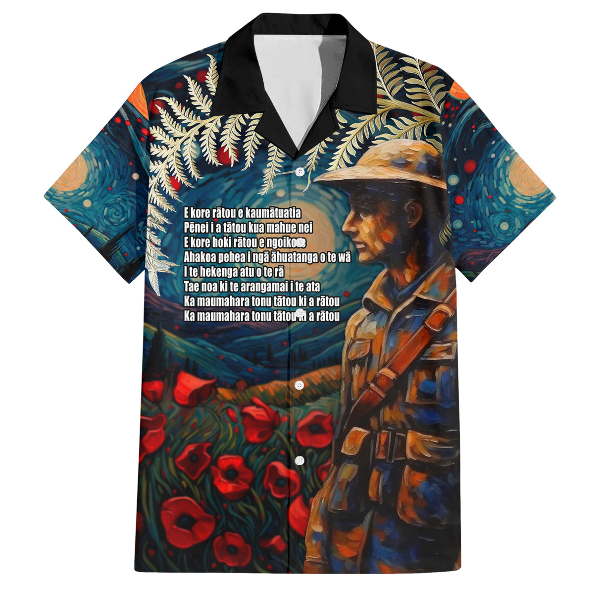 New Zealand Soldier ANZAC Day Hawaiian Shirt Silver Fern Starry Night Style