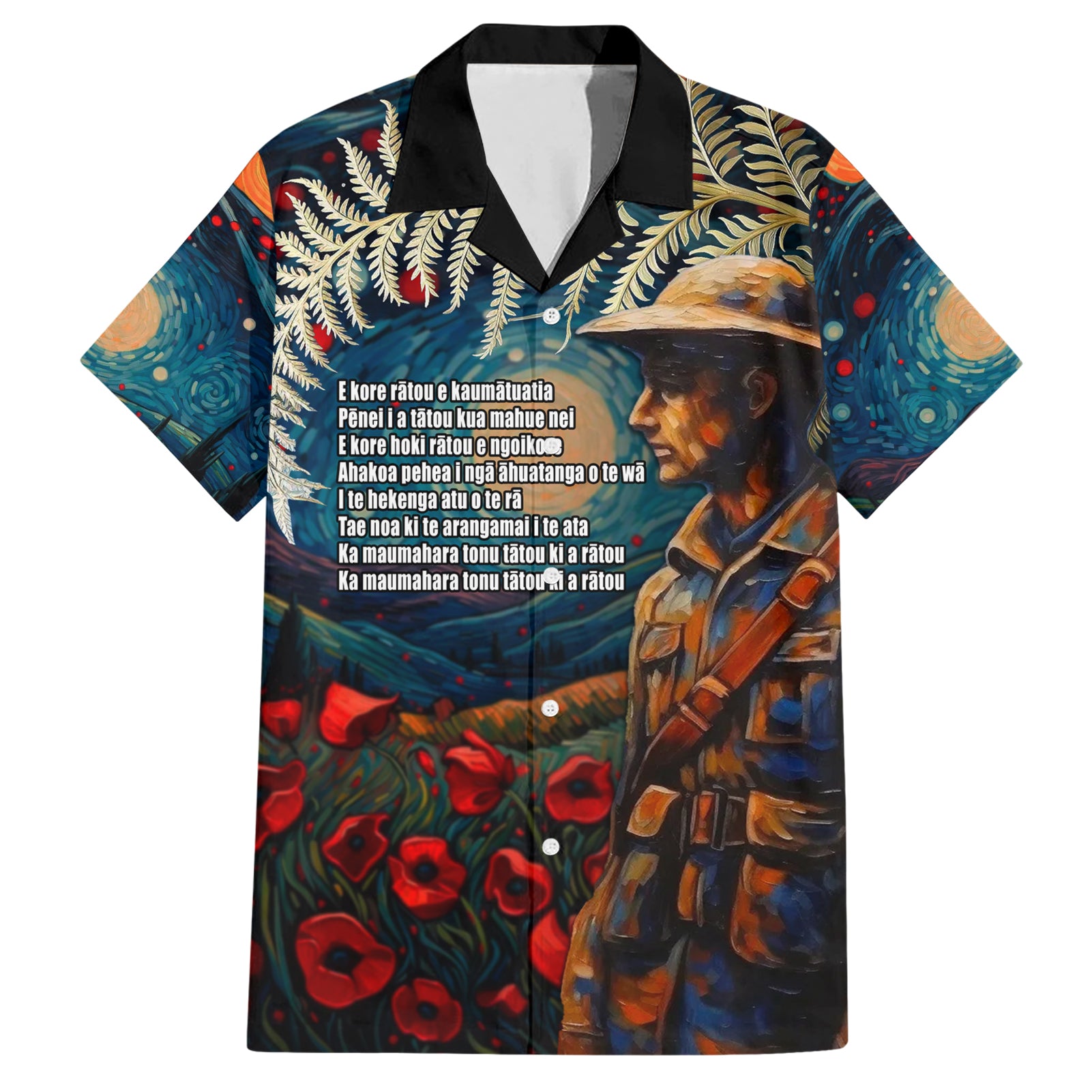 New Zealand Soldier ANZAC Day Hawaiian Shirt Silver Fern Starry Night Style