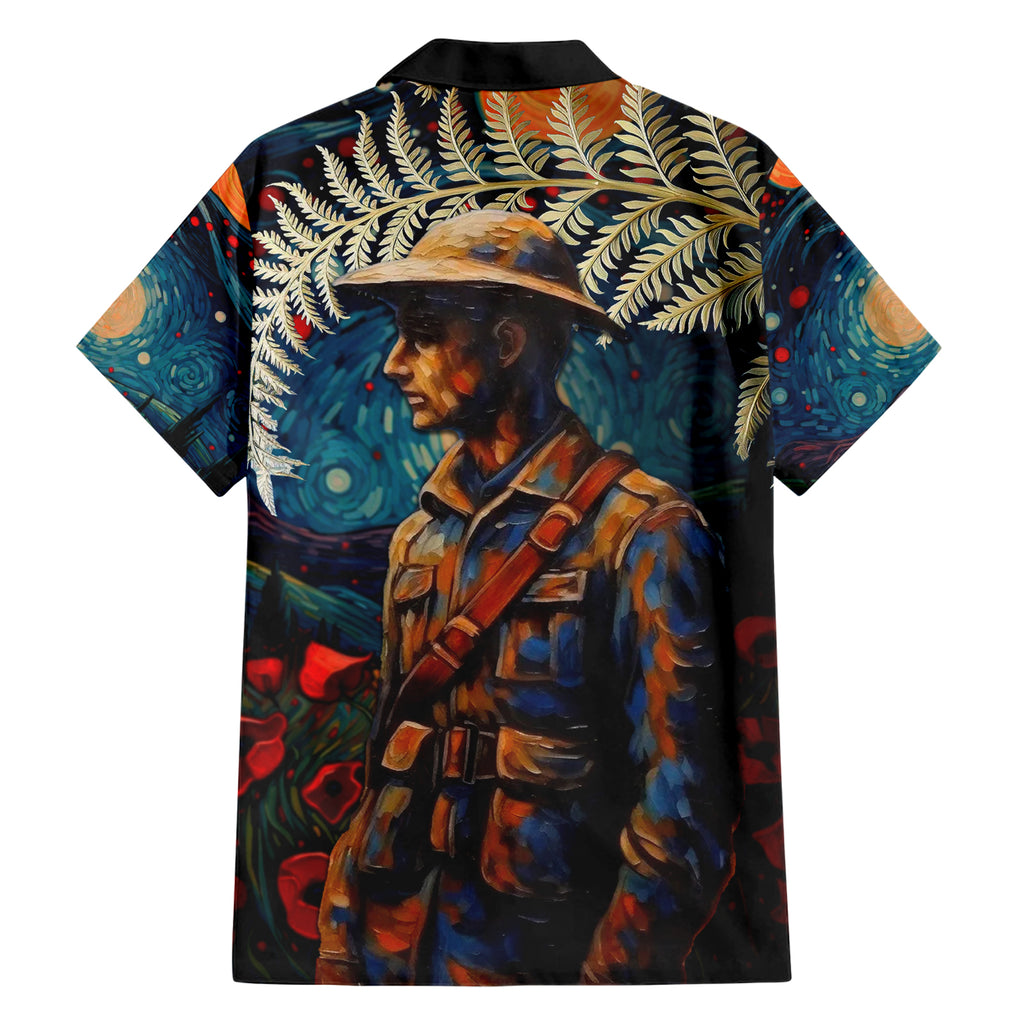 New Zealand Soldier ANZAC Day Hawaiian Shirt Silver Fern Starry Night Style