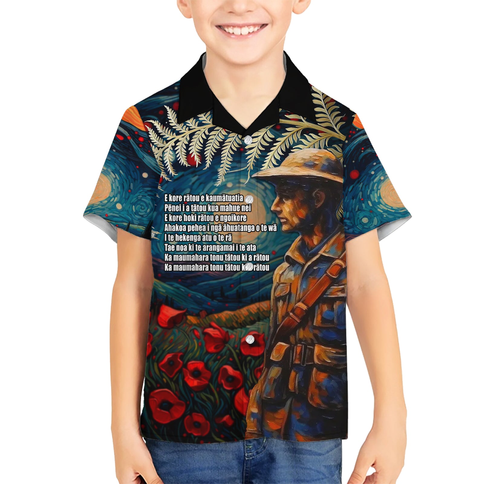 New Zealand Soldier ANZAC Day Hawaiian Shirt Silver Fern Starry Night Style