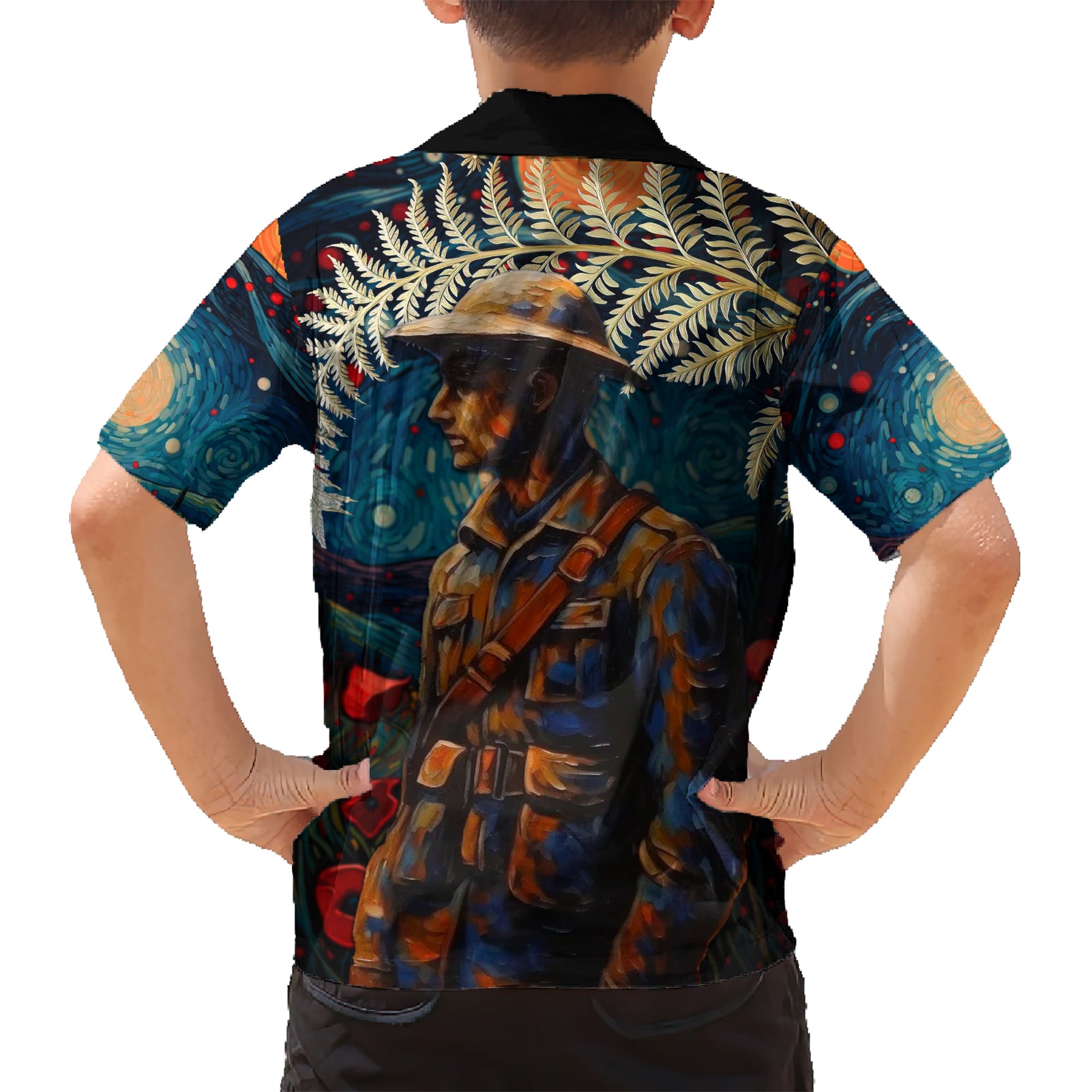 New Zealand Soldier ANZAC Day Hawaiian Shirt Silver Fern Starry Night Style