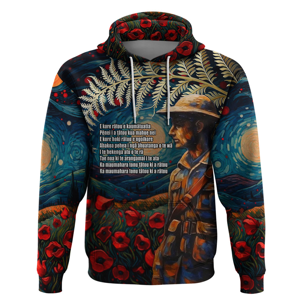 New Zealand Soldier ANZAC Day Hoodie Silver Fern Starry Night Style