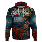 New Zealand Soldier ANZAC Day Hoodie Silver Fern Starry Night Style
