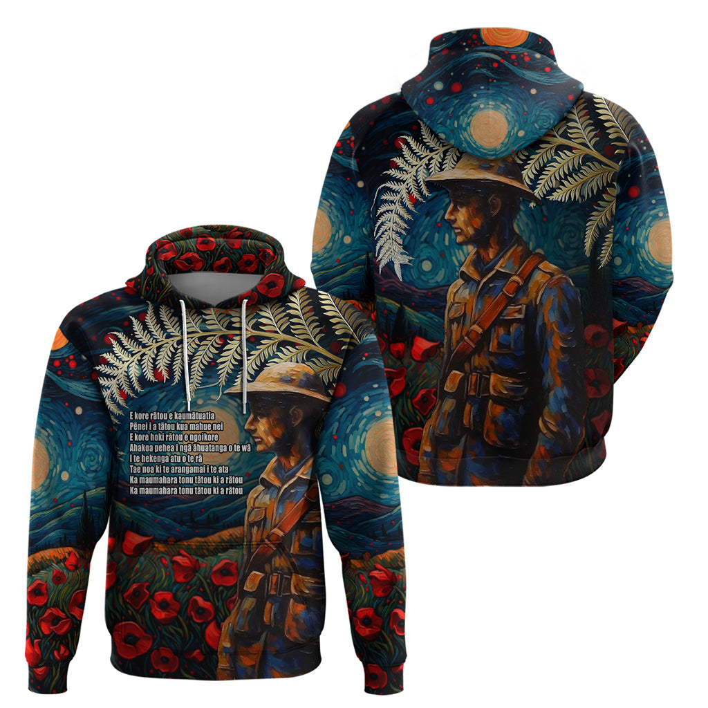 New Zealand Soldier ANZAC Day Hoodie Silver Fern Starry Night Style