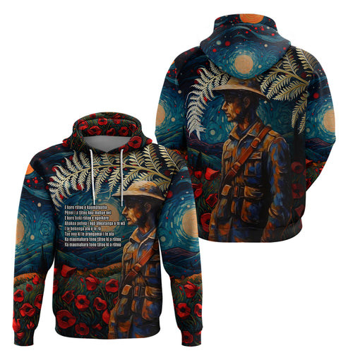 New Zealand Soldier ANZAC Day Hoodie Silver Fern Starry Night Style