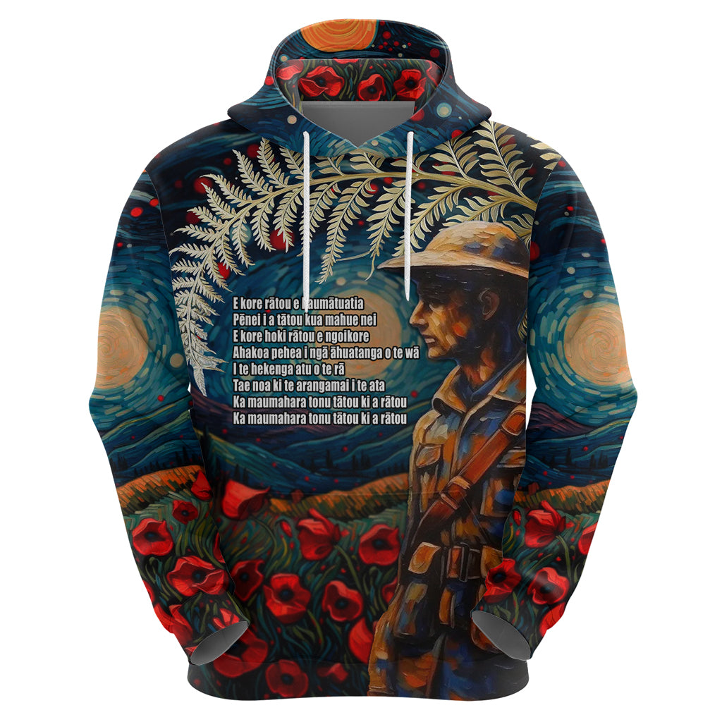 New Zealand Soldier ANZAC Day Hoodie Silver Fern Starry Night Style