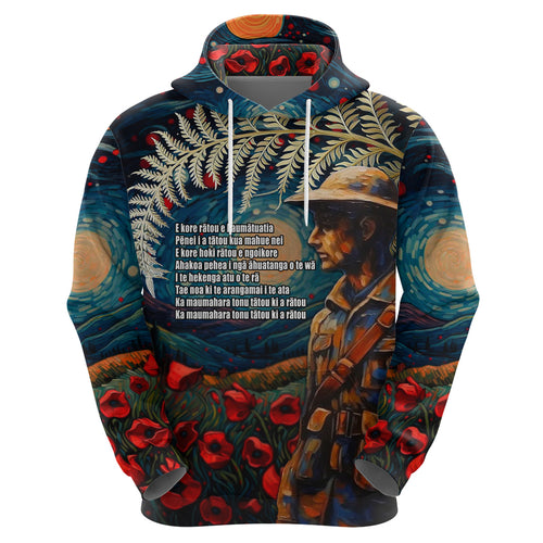 New Zealand Soldier ANZAC Day Hoodie Silver Fern Starry Night Style