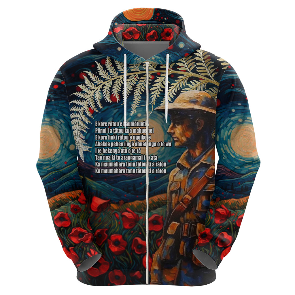 New Zealand Soldier ANZAC Day Hoodie Silver Fern Starry Night Style