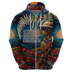 New Zealand Soldier ANZAC Day Hoodie Silver Fern Starry Night Style