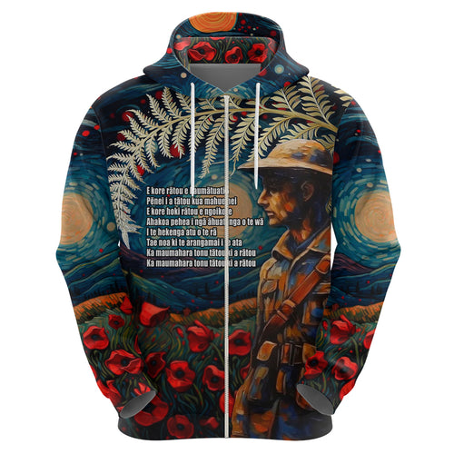 New Zealand Soldier ANZAC Day Hoodie Silver Fern Starry Night Style