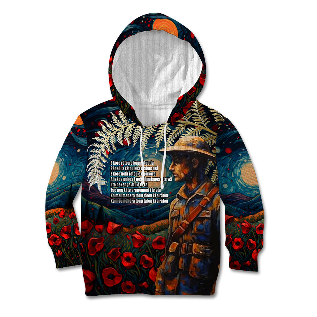 New Zealand Soldier ANZAC Day Kid Hoodie Silver Fern Starry Night Style