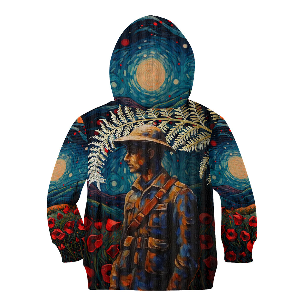 New Zealand Soldier ANZAC Day Kid Hoodie Silver Fern Starry Night Style