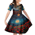New Zealand Soldier ANZAC Day Kid Short Sleeve Dress Silver Fern Starry Night Style