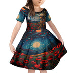 New Zealand Soldier ANZAC Day Kid Short Sleeve Dress Silver Fern Starry Night Style