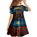 New Zealand Soldier ANZAC Day Kid Short Sleeve Dress Silver Fern Starry Night Style
