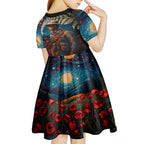 New Zealand Soldier ANZAC Day Kid Short Sleeve Dress Silver Fern Starry Night Style