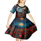 New Zealand Soldier ANZAC Day Kid Short Sleeve Dress Silver Fern Starry Night Style
