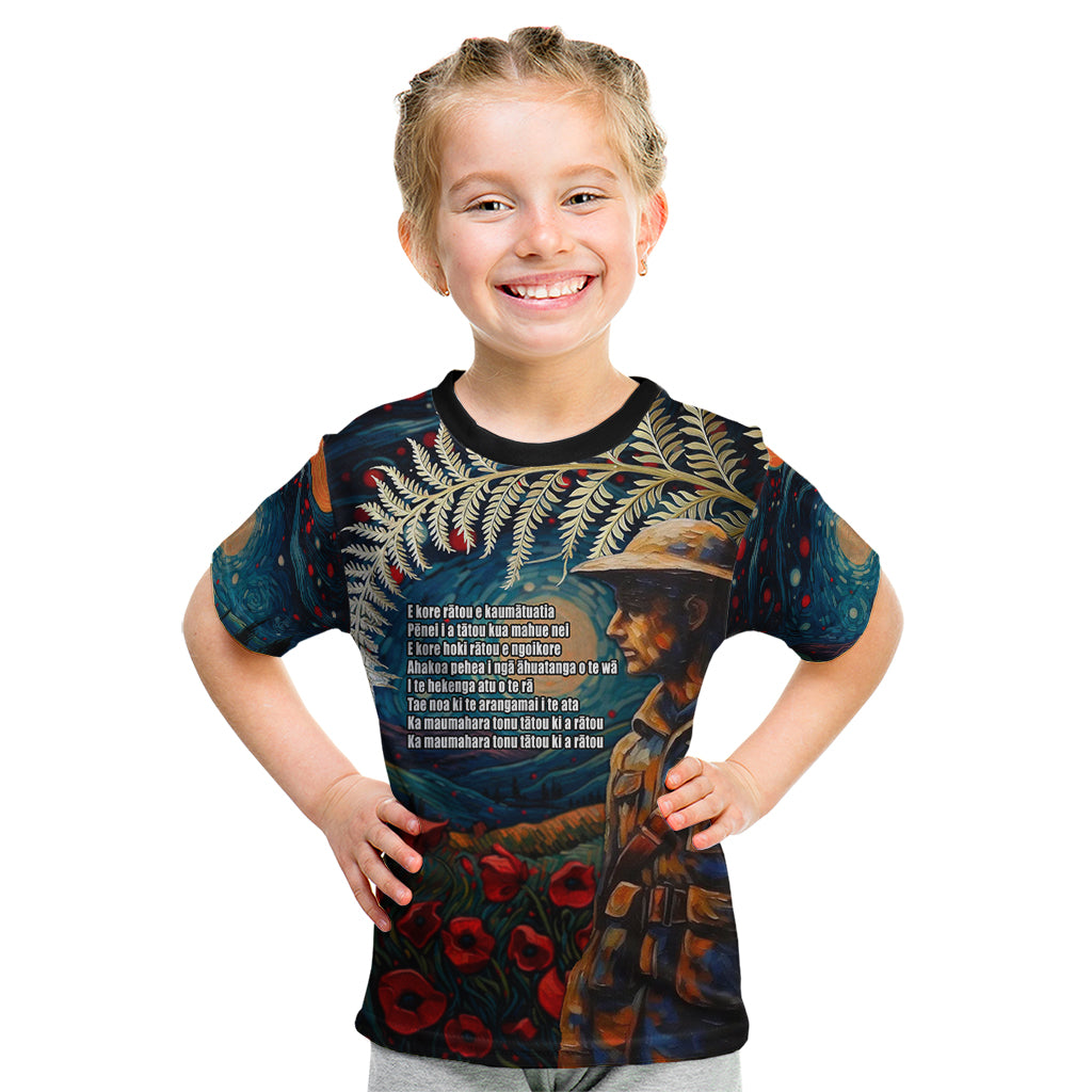 New Zealand Soldier ANZAC Day Kid T Shirt Silver Fern Starry Night Style
