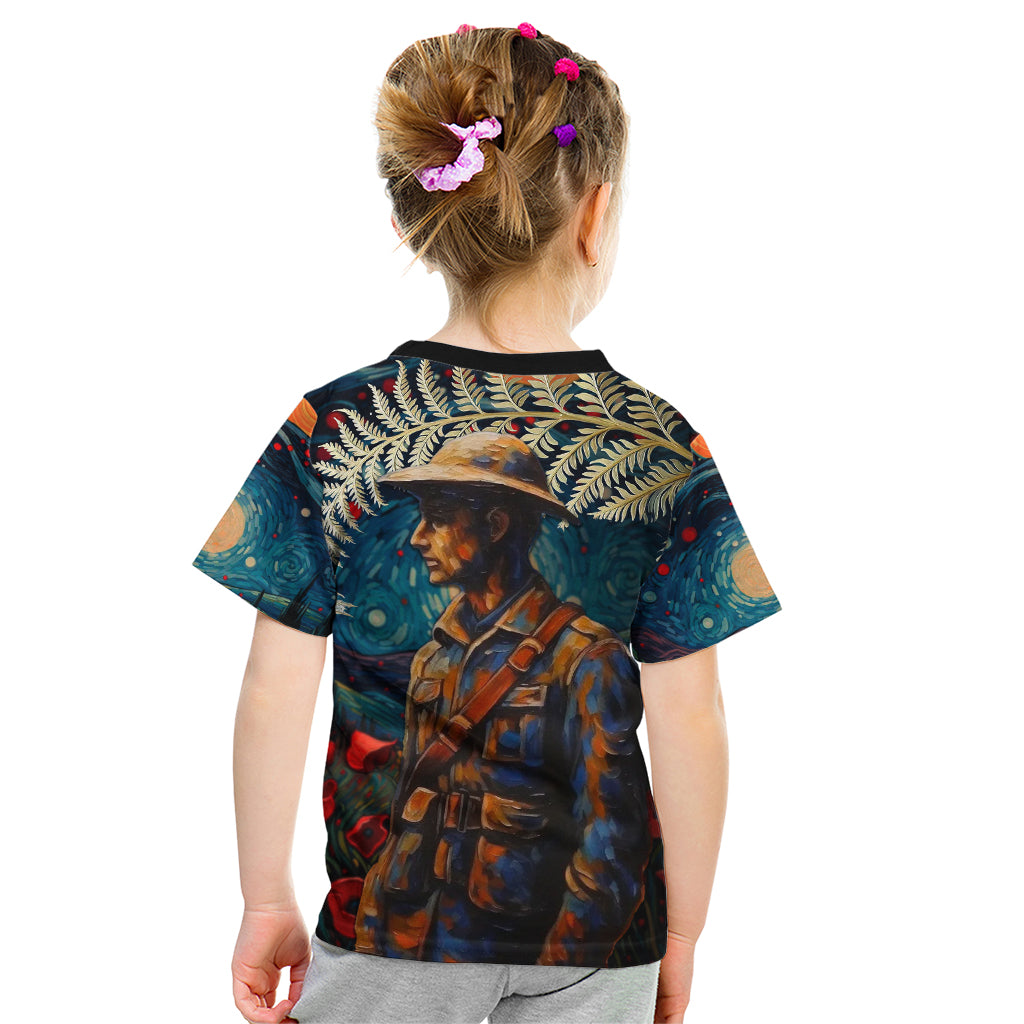 New Zealand Soldier ANZAC Day Kid T Shirt Silver Fern Starry Night Style