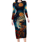 New Zealand Soldier ANZAC Day Long Sleeve Bodycon Dress Silver Fern Starry Night Style