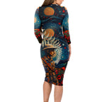 New Zealand Soldier ANZAC Day Long Sleeve Bodycon Dress Silver Fern Starry Night Style