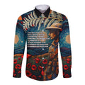 New Zealand Soldier ANZAC Day Long Sleeve Button Shirt Silver Fern Starry Night Style