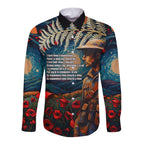 New Zealand Soldier ANZAC Day Long Sleeve Button Shirt Silver Fern Starry Night Style