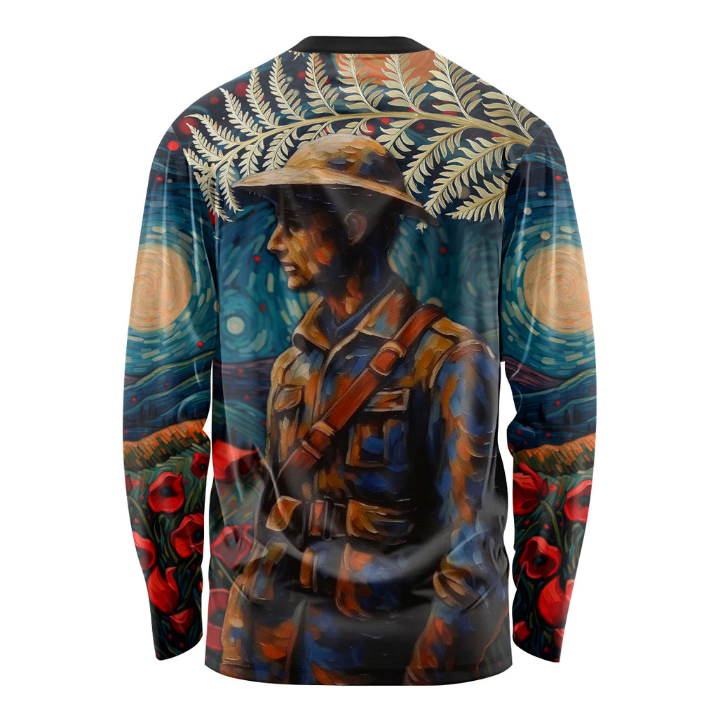 New Zealand Soldier ANZAC Day Long Sleeve Shirt Silver Fern Starry Night Style