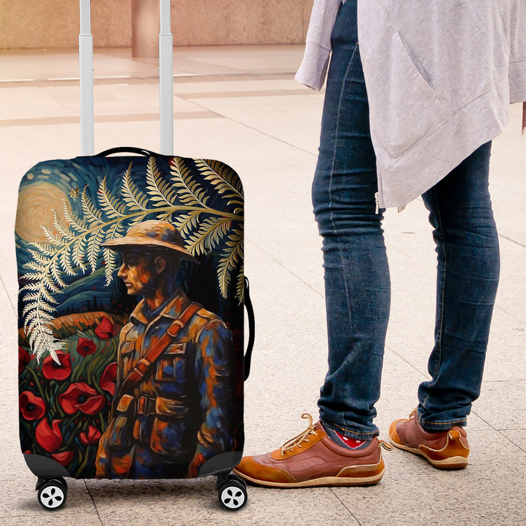 New Zealand Soldier ANZAC Day Luggage Cover Silver Fern Starry Night Style