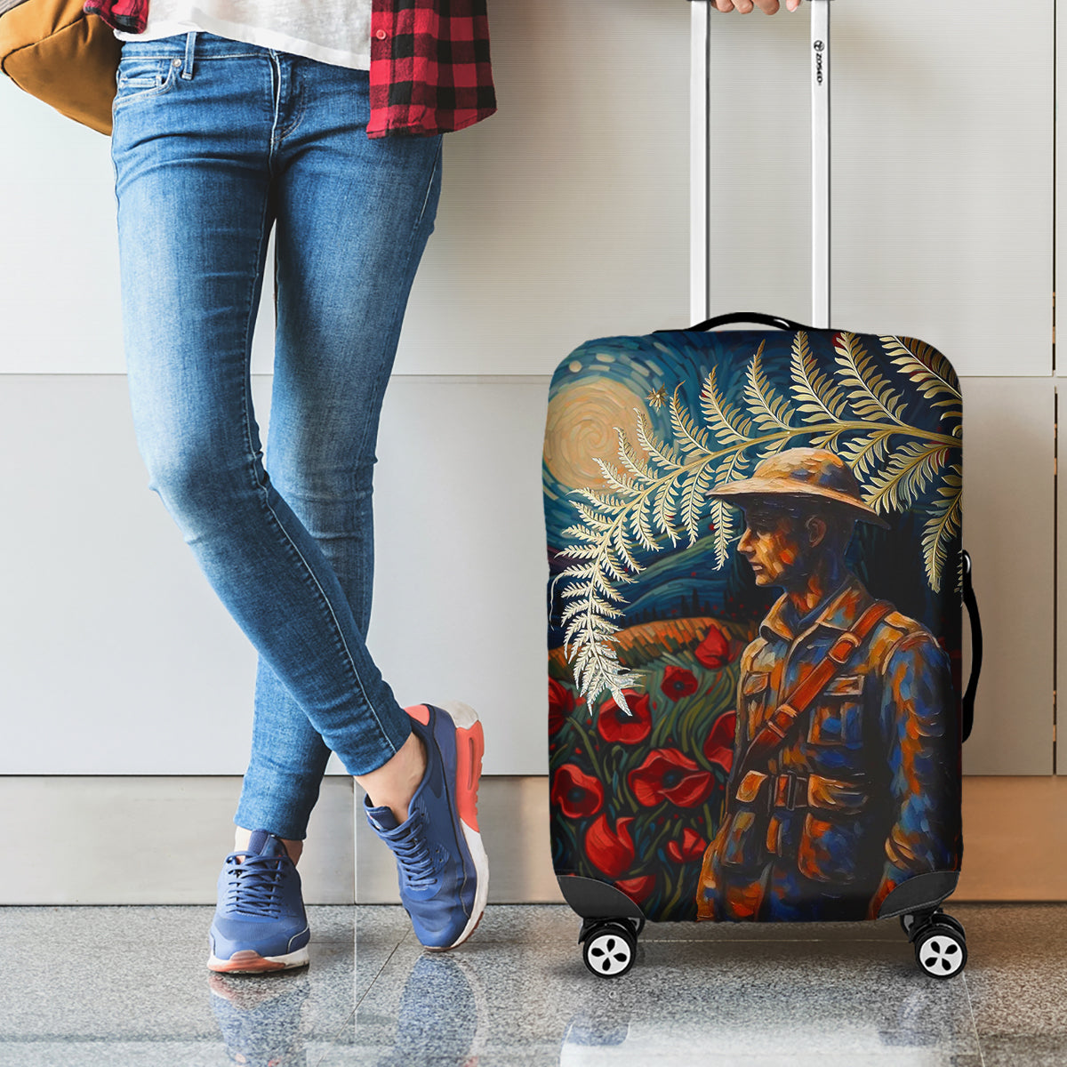 New Zealand Soldier ANZAC Day Luggage Cover Silver Fern Starry Night Style