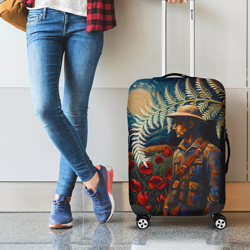 New Zealand Soldier ANZAC Day Luggage Cover Silver Fern Starry Night Style
