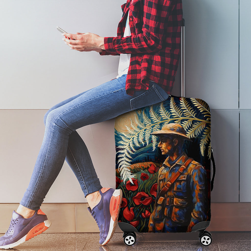 New Zealand Soldier ANZAC Day Luggage Cover Silver Fern Starry Night Style