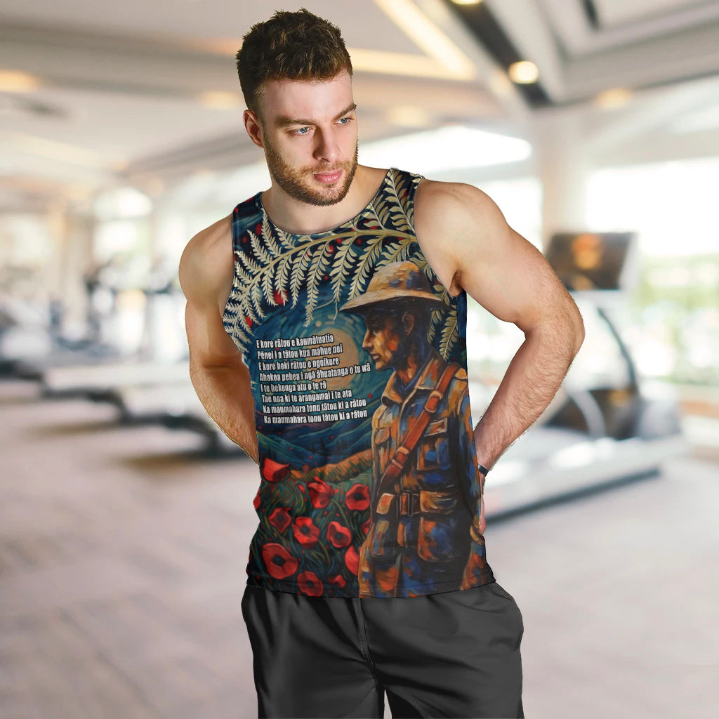New Zealand Soldier ANZAC Day Men Tank Top Silver Fern Starry Night Style