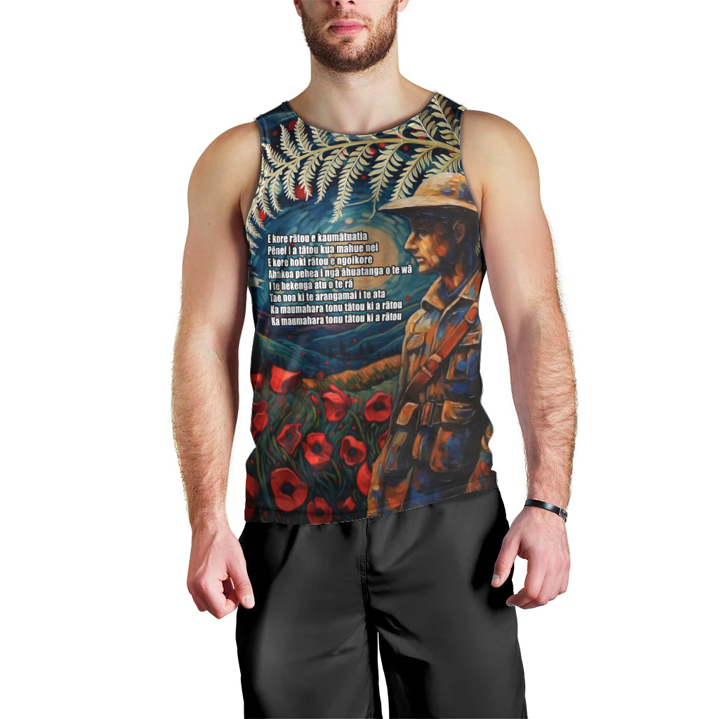 New Zealand Soldier ANZAC Day Men Tank Top Silver Fern Starry Night Style