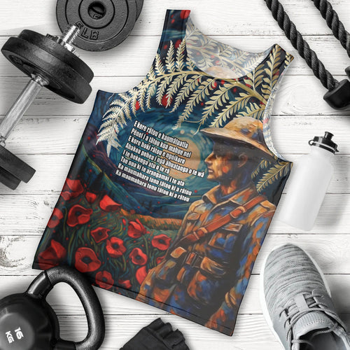 New Zealand Soldier ANZAC Day Men Tank Top Silver Fern Starry Night Style