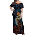 New Zealand Soldier ANZAC Day Off Shoulder Maxi Dress Silver Fern Starry Night Style