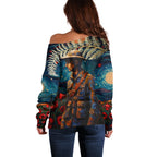 New Zealand Soldier ANZAC Day Off Shoulder Sweater Silver Fern Starry Night Style
