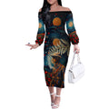 New Zealand Soldier ANZAC Day Off The Shoulder Long Sleeve Dress Silver Fern Starry Night Style