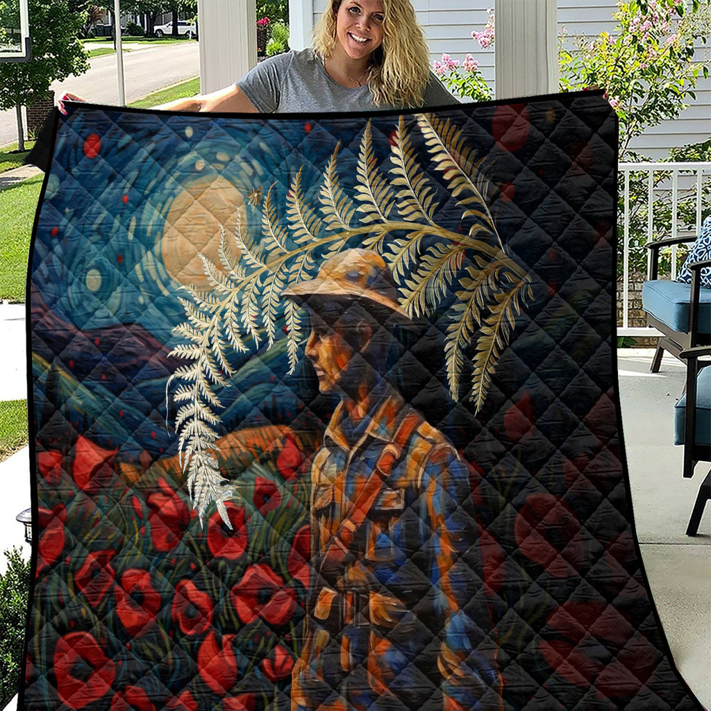 New Zealand Soldier ANZAC Day Quilt Silver Fern Starry Night Style