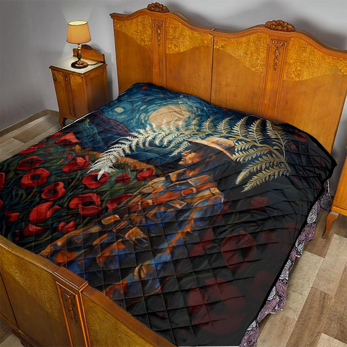 New Zealand Soldier ANZAC Day Quilt Silver Fern Starry Night Style