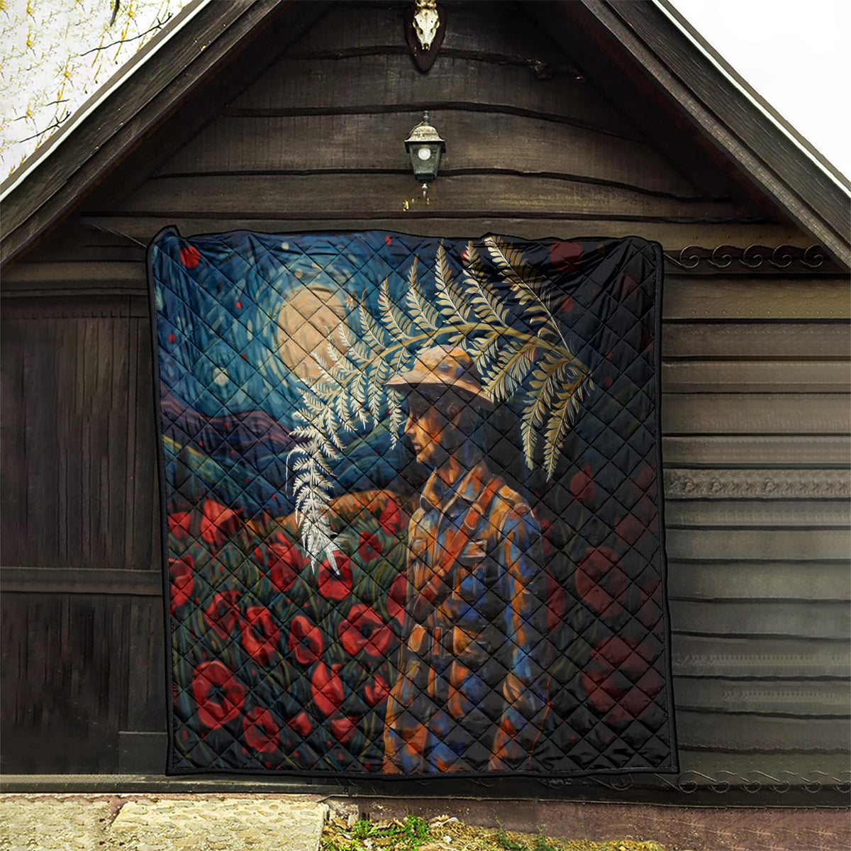 New Zealand Soldier ANZAC Day Quilt Silver Fern Starry Night Style