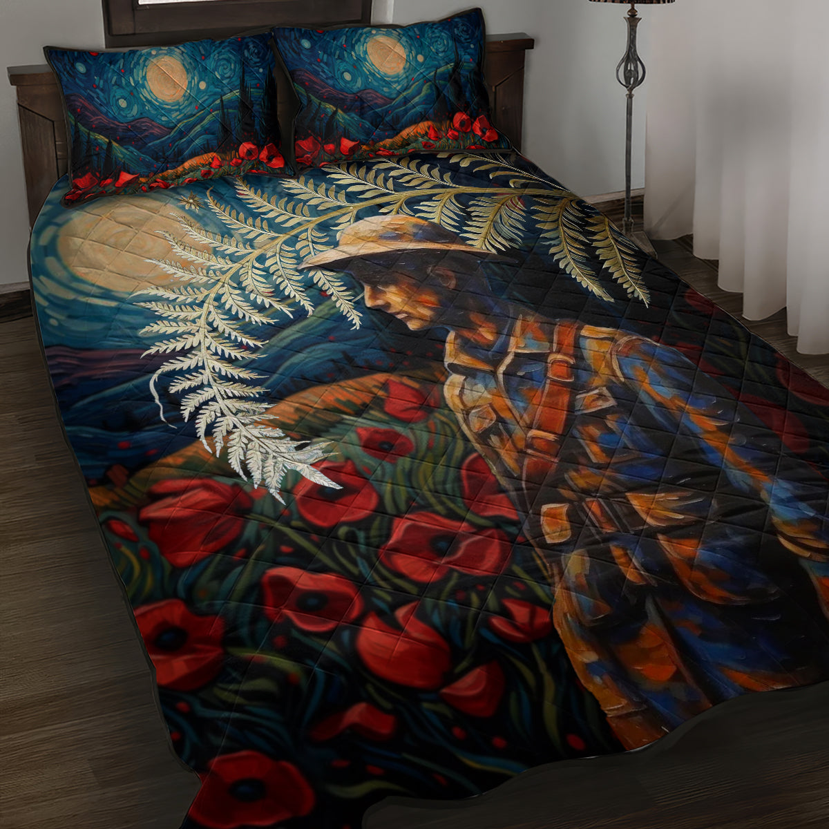 New Zealand Soldier ANZAC Day Quilt Bed Set Silver Fern Starry Night Style