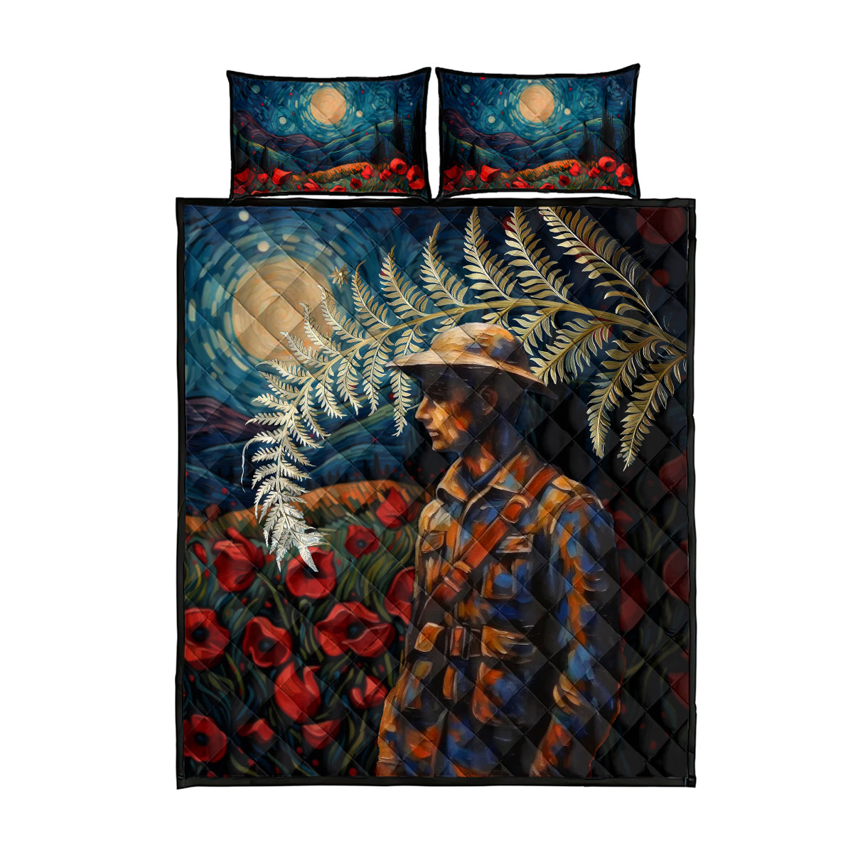 New Zealand Soldier ANZAC Day Quilt Bed Set Silver Fern Starry Night Style